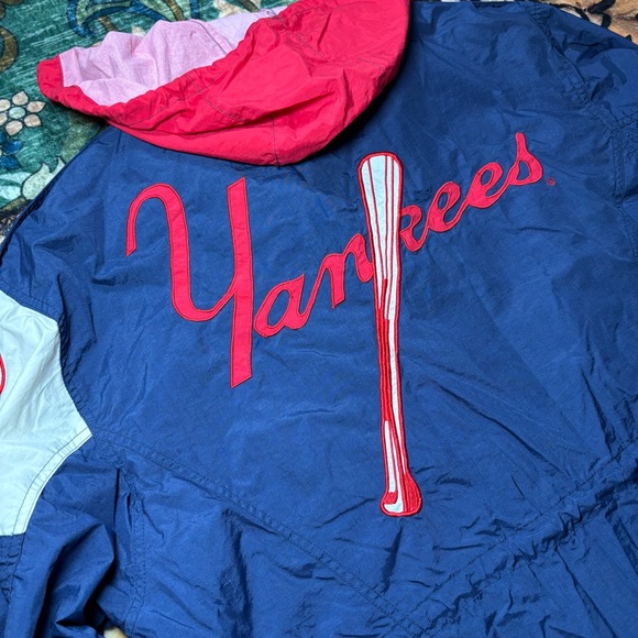 Vintage 90s MLB New York Yankees Mirage Parka Jacket Trench Coat Windbreaker Zip - Picture 4 of 9